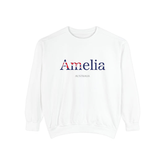 Personalized Australia Flag Name Sweatshirt, Custom Australian Heritage Crewneck, Garment Dyed Cotton Sweatshirt, Aussie Gift