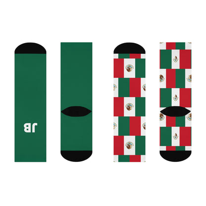 Personalized Mexico Flag Socks, Custom Initials Mexican Heritage Crew Socks, Cushioned Mexican Gift