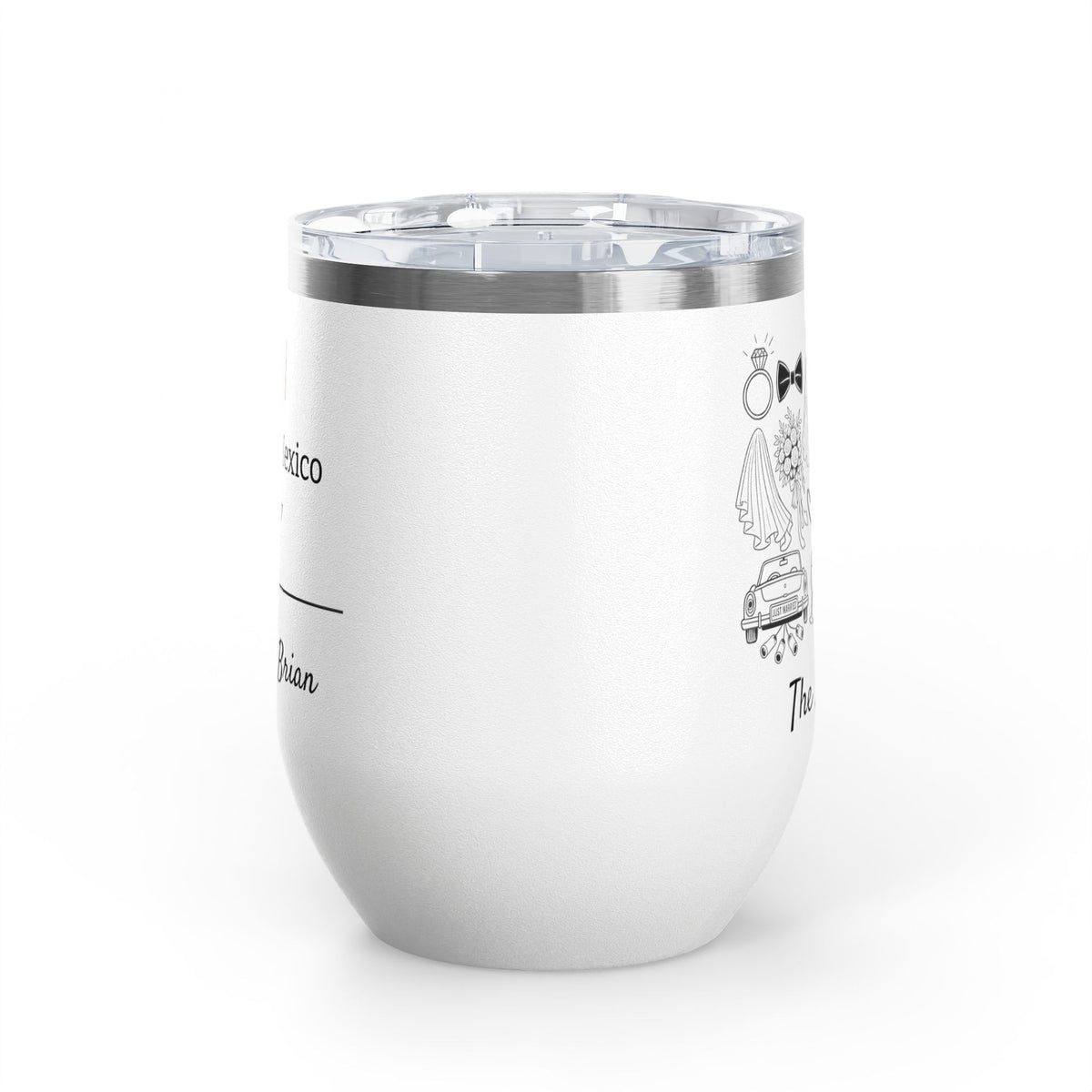 Personalized Destination Wedding Wine Tumbler 12oz, Custom Bride & Groom Cup Wedding Location Flag, Date and Names, Newlywed Gift