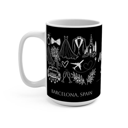 Personalized Destination Wedding Mug, Custom Mr & Mrs 15oz Coffee Mug, Wedding Collage with Country Flag, Wedding Date, Newlywed Gift