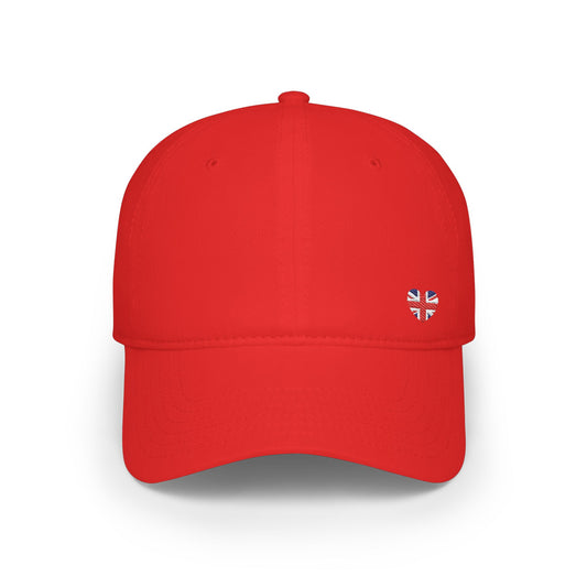 Red Low Profile Baseball Cap with Mini British Flag Detail