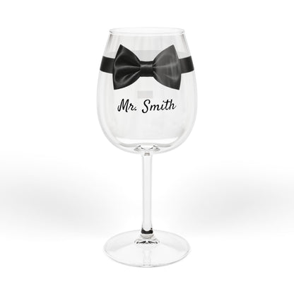 Personalized Destination Wedding Wine Glass for Groom, Custom Mr Glass with Country Flag, 12oz Bow Tie Wedding Stemware, Husband Gift
