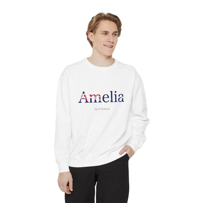 Personalized Australia Flag Name Sweatshirt, Custom Australian Heritage Crewneck, Garment Dyed Cotton Sweatshirt, Aussie Gift