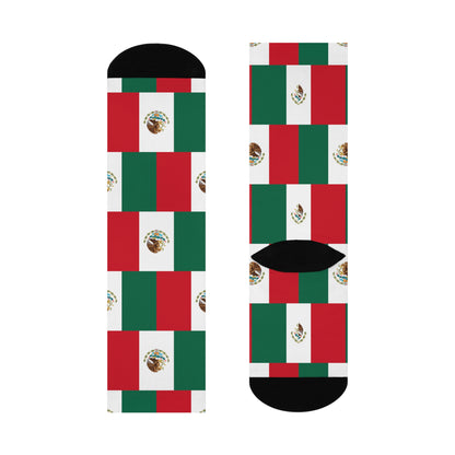 Personalized Mexico Flag Socks, Custom Initials Mexican Heritage Crew Socks, Cushioned Mexican Gift