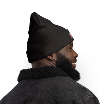 Limited Edition British UK Flag Pumpkin Embroidered Halloween Beanie, Cotton Blend Knit Hat, Union Jack Halloween Gift