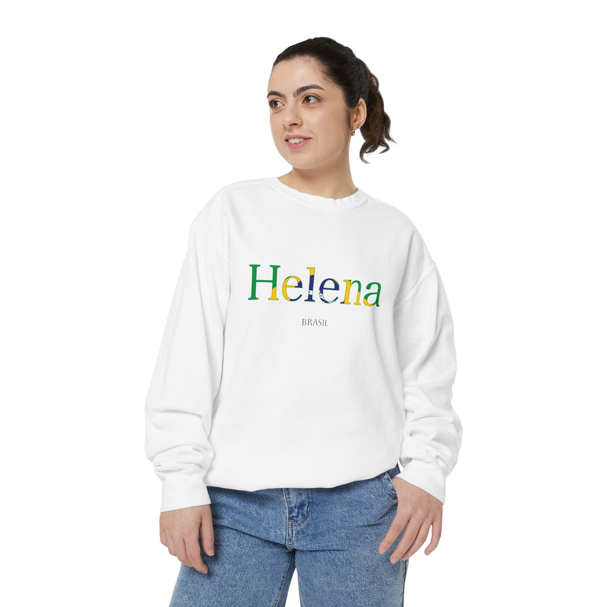 Personalized Brazil Flag Name Sweatshirt, Custom Brazilian Heritage Crewneck, Garment Dyed Cotton Sweatshirt, Brazil Gift