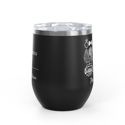 Personalized Destination Wedding Wine Tumbler 12oz, Custom Bride & Groom Cup Wedding Location Flag, Date and Names, Newlywed Gift