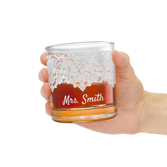 Personalized Destination Wedding Lace Rocks Glass, Custom Mrs Bridal Cocktail Glass, 10oz Wedding Tumbler, Bride Gift, Country Flag Keepsake