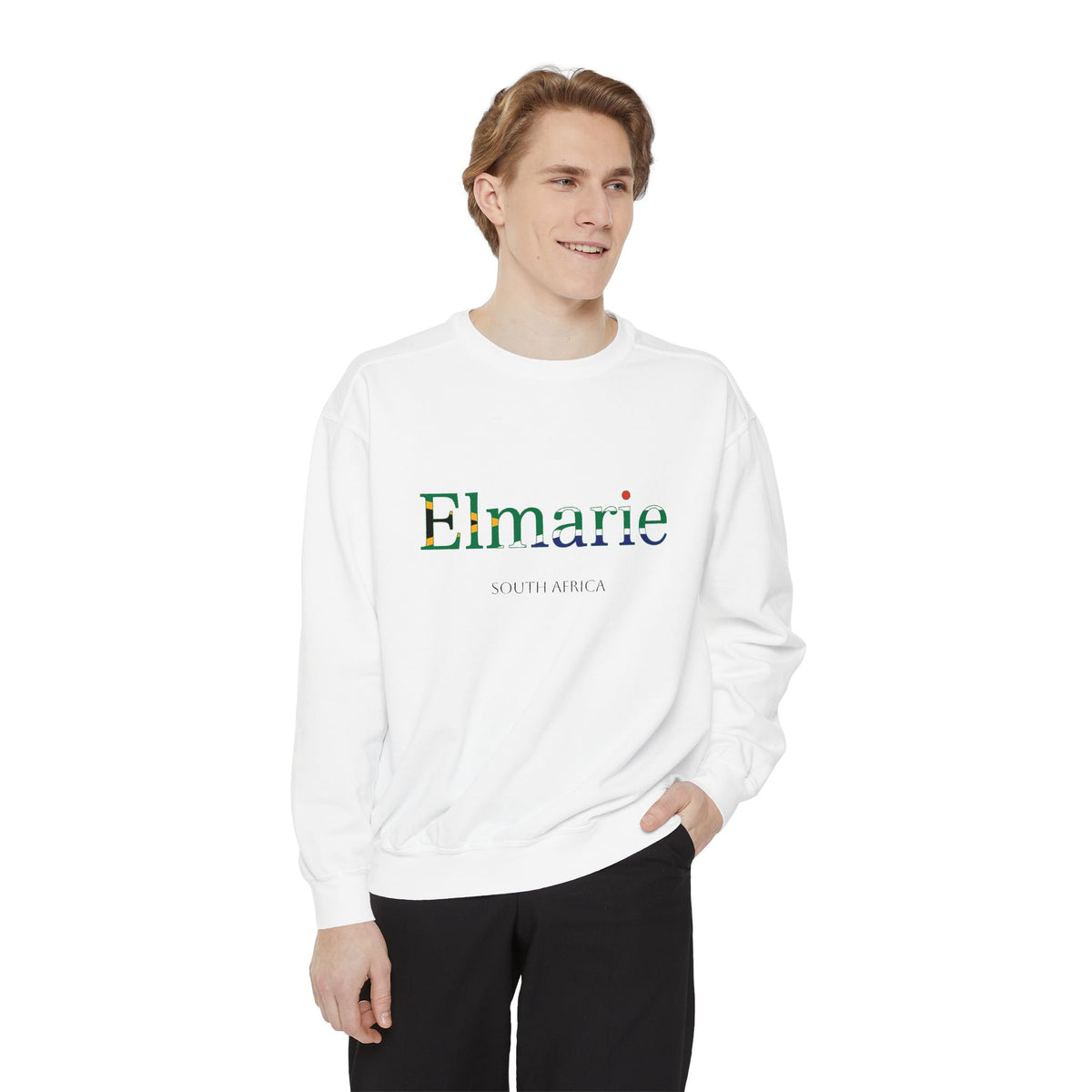 Personalized South Africa Flag Name Sweatshirt, Custom South African Heritage Crewneck, Garment Dyed Cotton Sweatshirt, Heritage Gift
