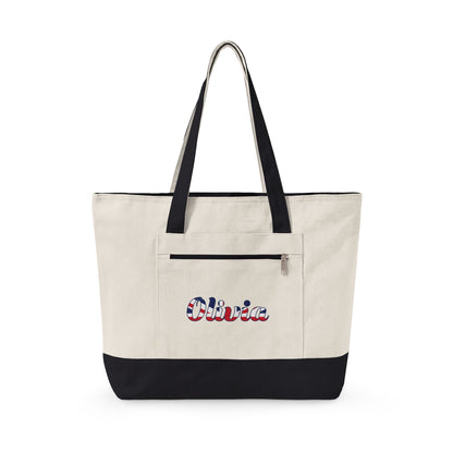 Personalized Your Name in British Flag Letters Canvas Tote Bag, Custom Union Jack Zippered Tote, UK Heritage Gift