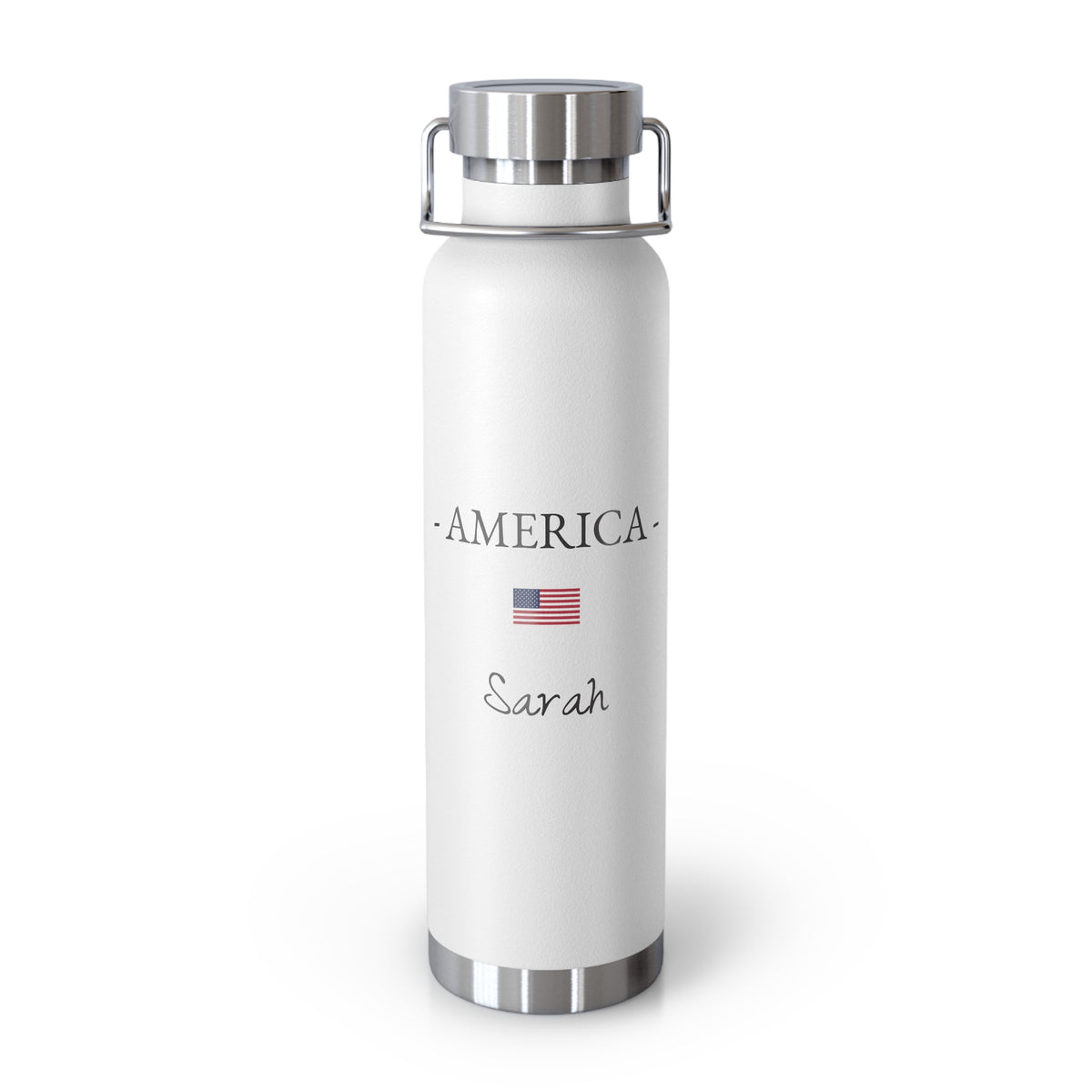 American Heritage Insulated Water Bottle, Copper Lined, Custom Thermos, USA American Flag Metal Travel Flask, Personalized Name - Proud & Loyal