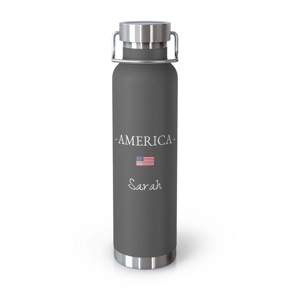 American Heritage Insulated Water Bottle, Copper Lined, Custom Thermos, USA American Flag Metal Travel Flask, Personalized Name - Proud & Loyal