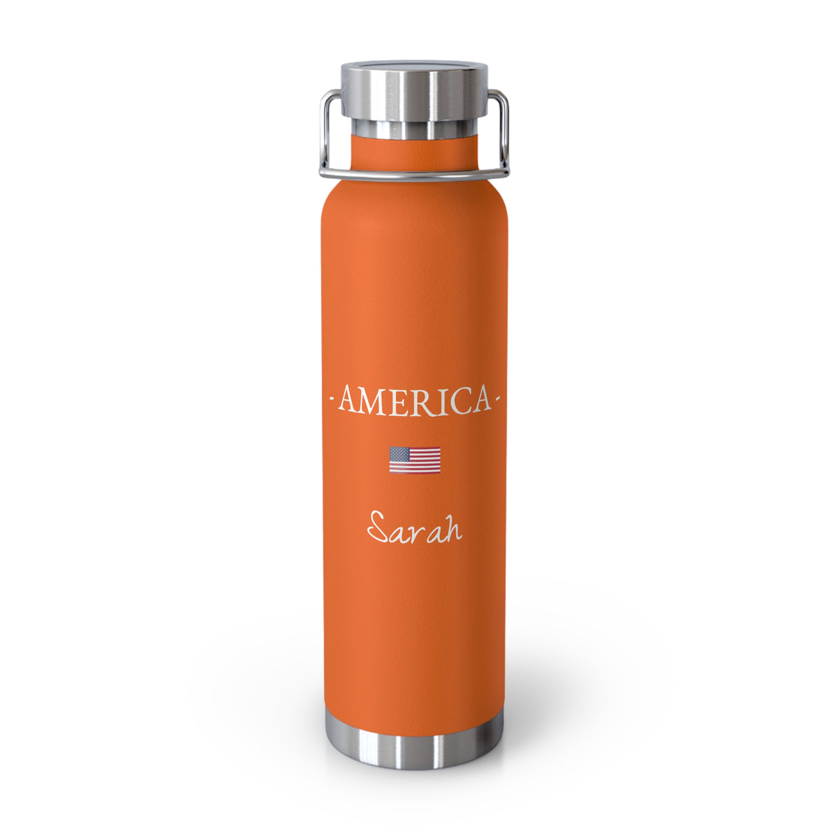 American Heritage Insulated Water Bottle, Copper Lined, Custom Thermos, USA American Flag Metal Travel Flask, Personalized Name - Proud & Loyal