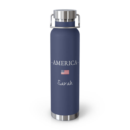 American Heritage Insulated Water Bottle, Copper Lined, Custom Thermos, USA American Flag Metal Travel Flask, Personalized Name - Proud & Loyal