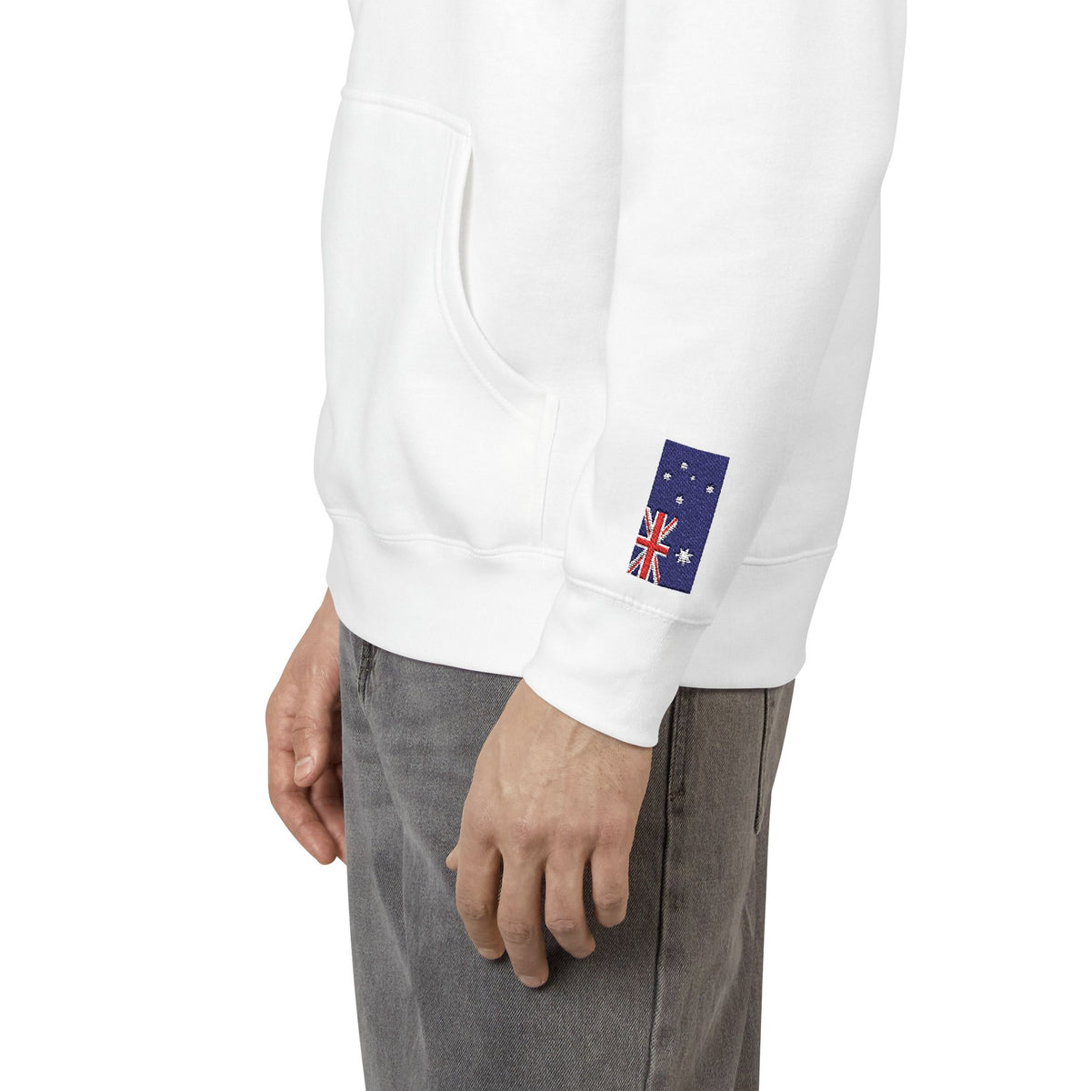 Australian American Flag Fleece Hoodie | Australia USA Dual Heritage Gift | Personalized Initials | Embroidered Sleeve Flags - Proud & Loyal