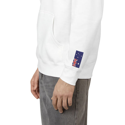 Australian American Flag Fleece Hoodie | Australia USA Dual Heritage Gift | Personalized Initials | Embroidered Sleeve Flags - Proud & Loyal