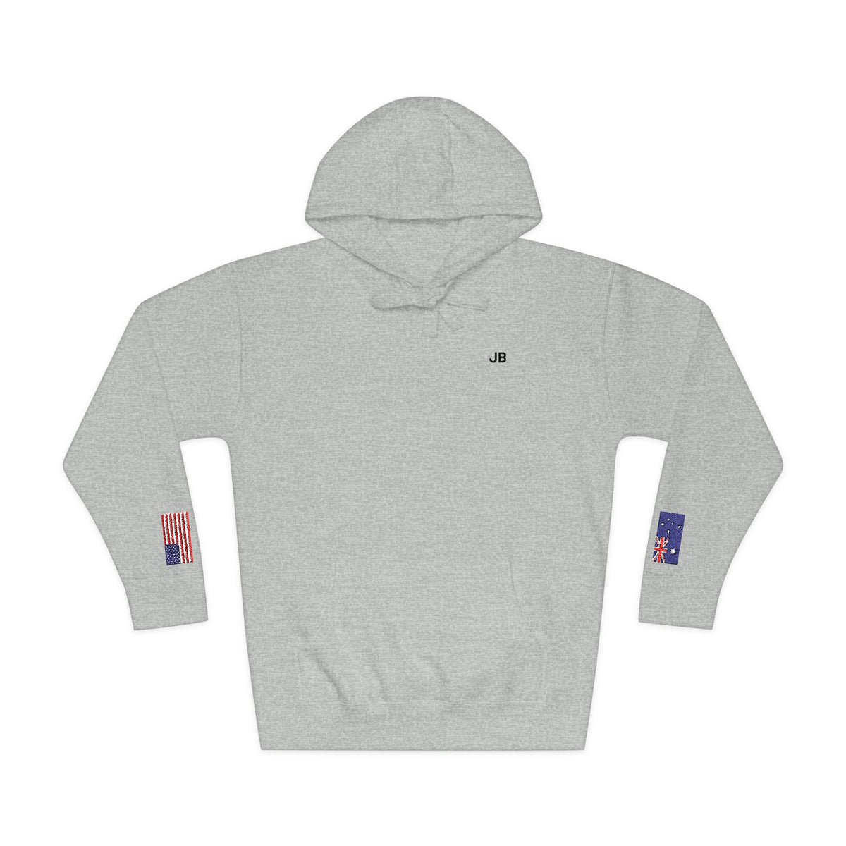 Australian American Flag Fleece Hoodie | Australia USA Dual Heritage Gift | Personalized Initials | Embroidered Sleeve Flags - Proud & Loyal