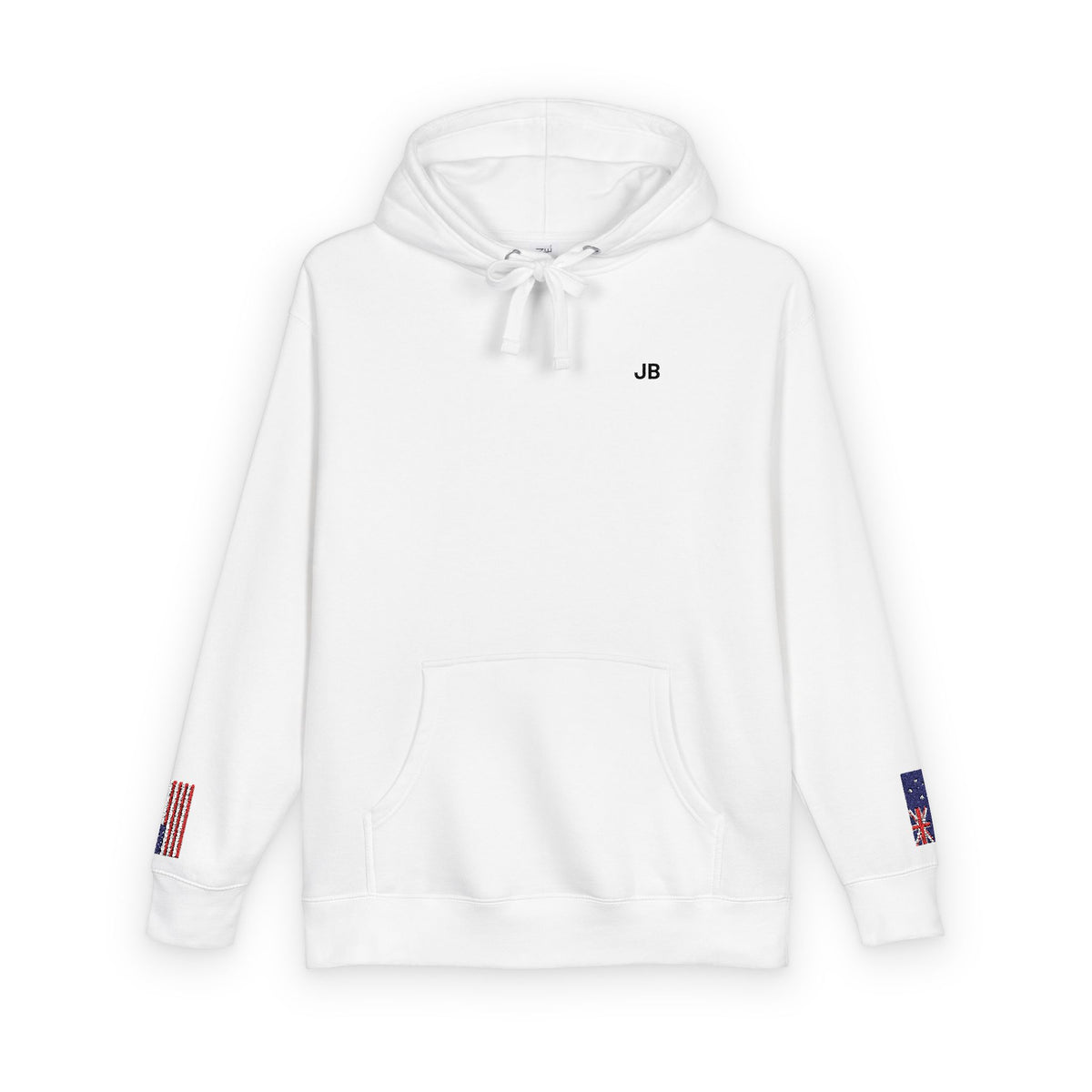 Australian American Flag Fleece Hoodie | Australia USA Dual Heritage Gift | Personalized Initials | Embroidered Sleeve Flags - Proud & Loyal
