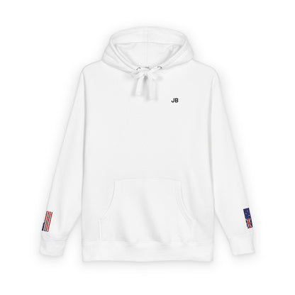 Australian American Flag Fleece Hoodie | Australia USA Dual Heritage Gift | Personalized Initials | Embroidered Sleeve Flags - Proud & Loyal