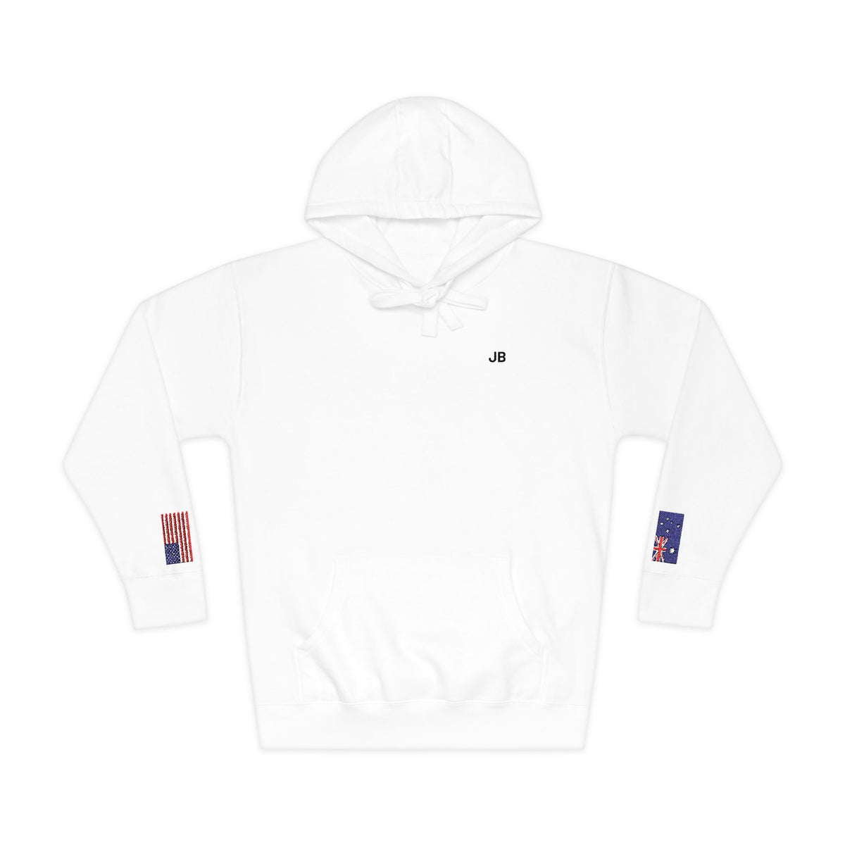 Australian American Flag Fleece Hoodie | Australia USA Dual Heritage Gift | Personalized Initials | Embroidered Sleeve Flags - Proud & Loyal