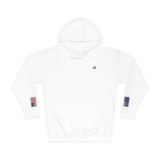 Australian American Flag Fleece Hoodie | Australia USA Dual Heritage Gift | Personalized Initials | Embroidered Sleeve Flags - Proud & Loyal