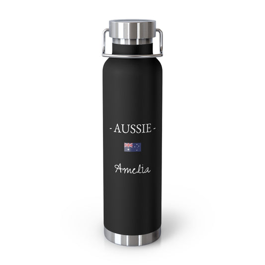 Australian Heritage Insulated Water Bottle, Copper Lined, Custom Thermos, Australia Flag Metal Travel Flask, Personalized Name - Proud & Loyal