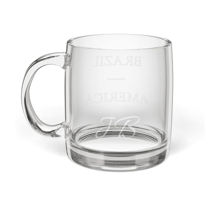 Brazil America Etched Glass Coffee Mug | Personalized Initials | Brazilian American USA Pride Heritage 12.25oz Engraved Cup | Simple Subtle - Proud & Loyal