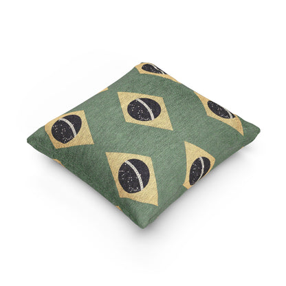 Brazil Flag Pattern Woven Pillow | Brazilian Flag Green Yellow Throw Cushion - Proud & Loyal