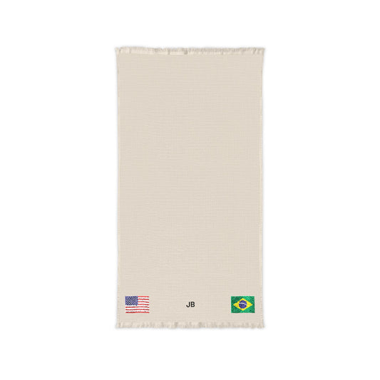 Brazilian American Embroidered Waffle Cotton Throw, Lightweight Cozy Blanket | Brazil USA Neutral Home Accent - Proud & Loyal
