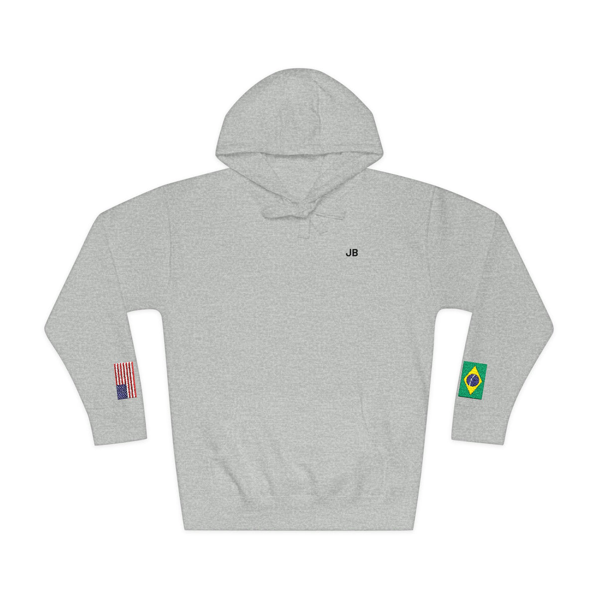 Brazilian American Flag Fleece Hoodie | Brazil USA Dual Heritage Naturalization Gift | Personalized Initials | Embroidered Sleeve Flags - Proud & Loyal