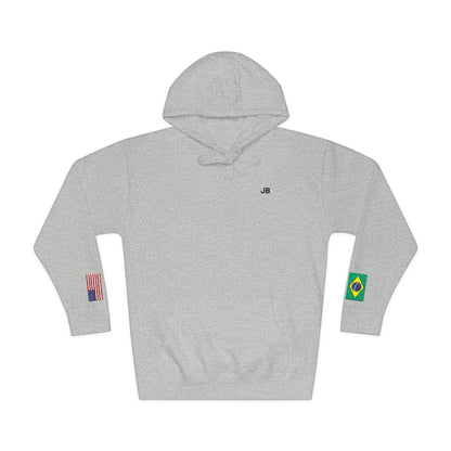 Brazilian American Flag Fleece Hoodie | Brazil USA Dual Heritage Naturalization Gift | Personalized Initials | Embroidered Sleeve Flags - Proud & Loyal