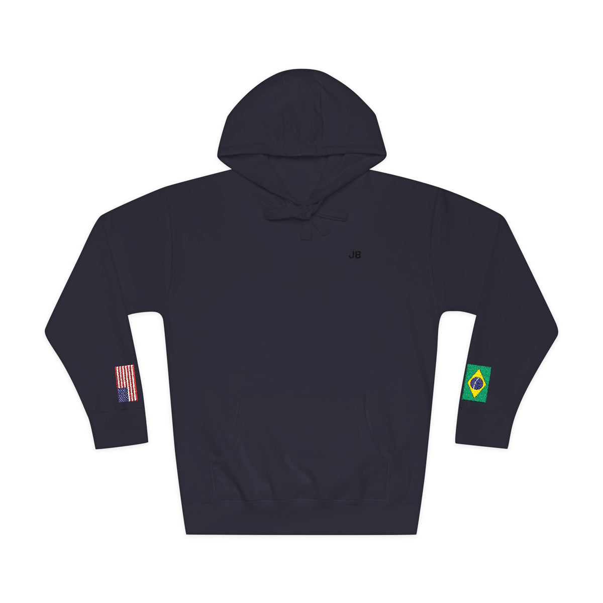 Brazilian American Flag Fleece Hoodie | Brazil USA Dual Heritage Naturalization Gift | Personalized Initials | Embroidered Sleeve Flags - Proud & Loyal