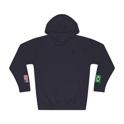 Brazilian American Flag Fleece Hoodie | Brazil USA Dual Heritage Naturalization Gift | Personalized Initials | Embroidered Sleeve Flags - Proud & Loyal