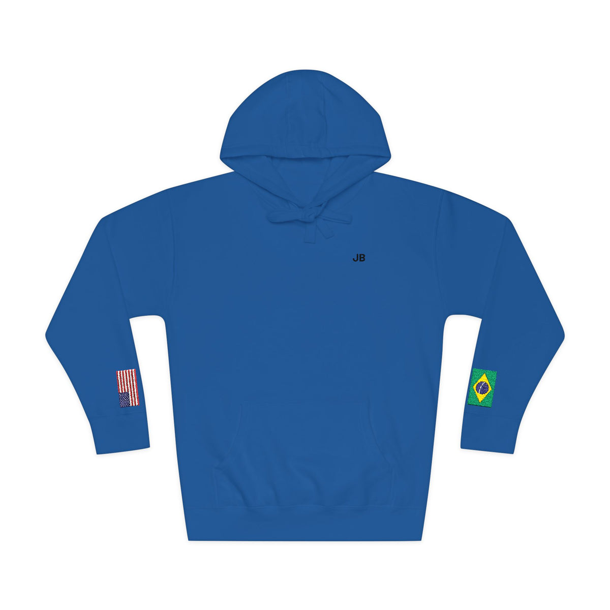 Brazilian American Flag Fleece Hoodie | Brazil USA Dual Heritage Naturalization Gift | Personalized Initials | Embroidered Sleeve Flags - Proud & Loyal