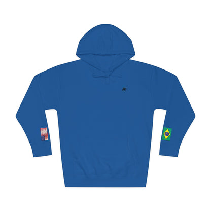 Brazilian American Flag Fleece Hoodie | Brazil USA Dual Heritage Naturalization Gift | Personalized Initials | Embroidered Sleeve Flags - Proud & Loyal