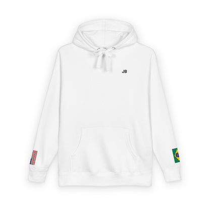 Brazilian American Flag Fleece Hoodie | Brazil USA Dual Heritage Naturalization Gift | Personalized Initials | Embroidered Sleeve Flags - Proud & Loyal