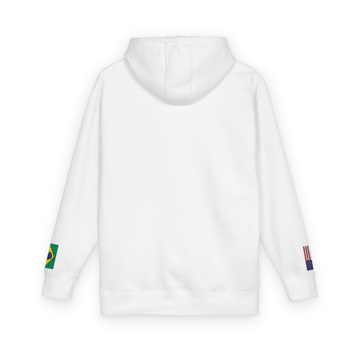 Brazilian American Flag Fleece Hoodie | Brazil USA Dual Heritage Naturalization Gift | Personalized Initials | Embroidered Sleeve Flags - Proud & Loyal