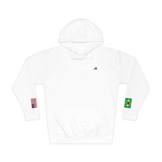 Brazilian American Flag Fleece Hoodie | Brazil USA Dual Heritage Naturalization Gift | Personalized Initials | Embroidered Sleeve Flags - Proud & Loyal