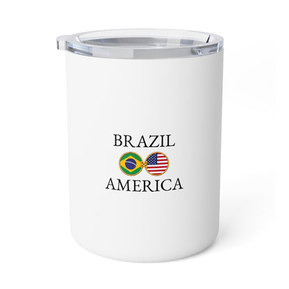 Brazilian American Personalized Name Insulated Coffee Mug, Custom Travel Tumbler, Brazil USA Dual Heritage Naturalization Citizen Gift - Proud & Loyal