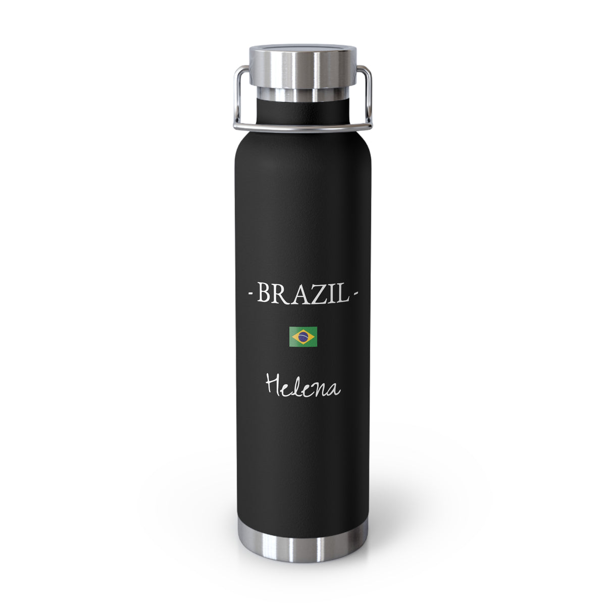 Brazilian Heritage Insulated Water Bottle, Copper Lined, Custom Thermos, Brazil Flag Metal Travel Flask, Personalized Name - Proud & Loyal