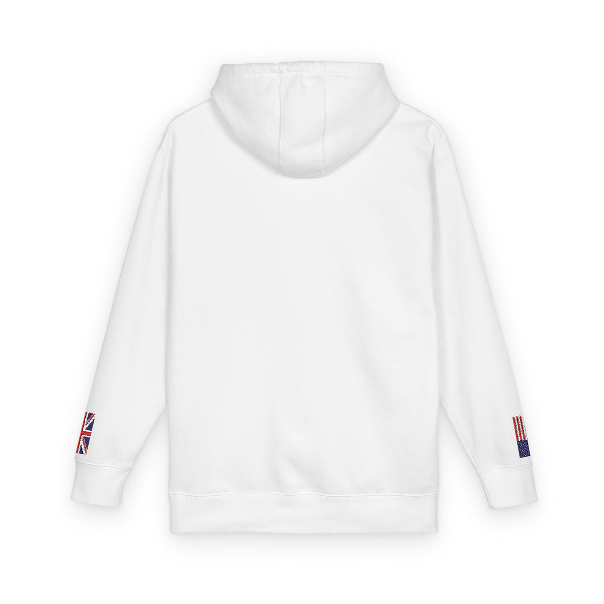 British American Flag Fleece Hoodie | Britain USA Dual Heritage Naturalization Gift | Personalized Initials | Embroidered Sleeve Flags - Proud & Loyal