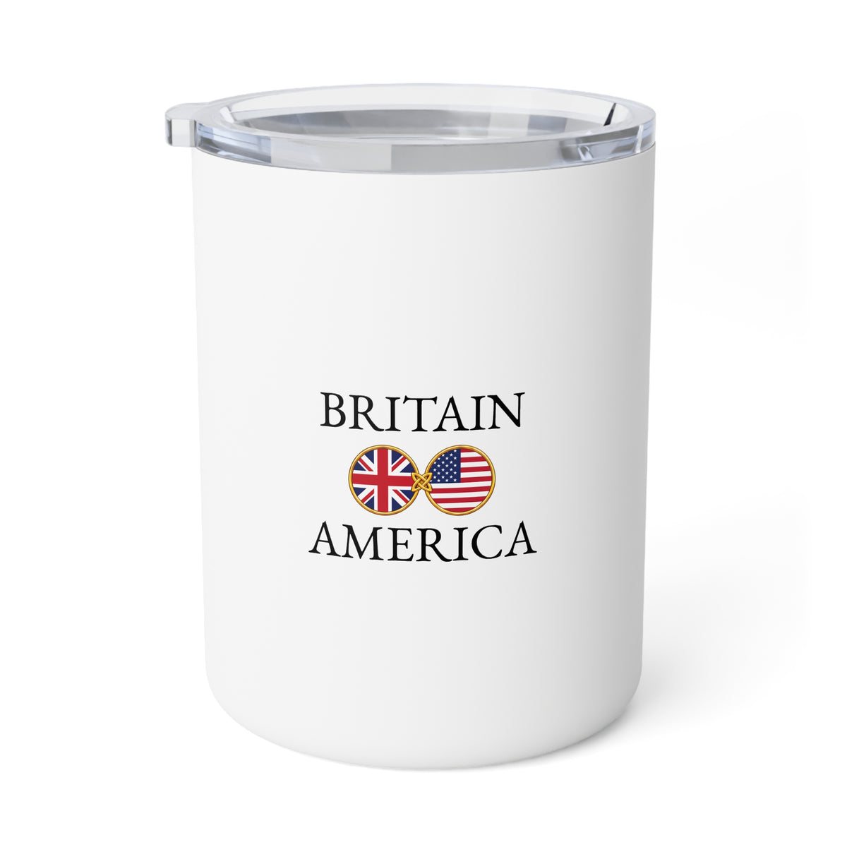British American Personalized Name Insulated Coffee Mug 10 oz, Custom Travel Tumbler, UK USA Dual Heritage Naturalization Citizen Gift - Proud & Loyal