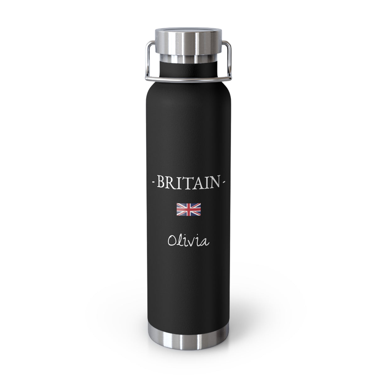 British Heritage Insulated Water Bottle, Copper Lined, Custom Thermos, UK United Kingdom British Flag Metal Travel Flask, Personalized Name - Proud & Loyal