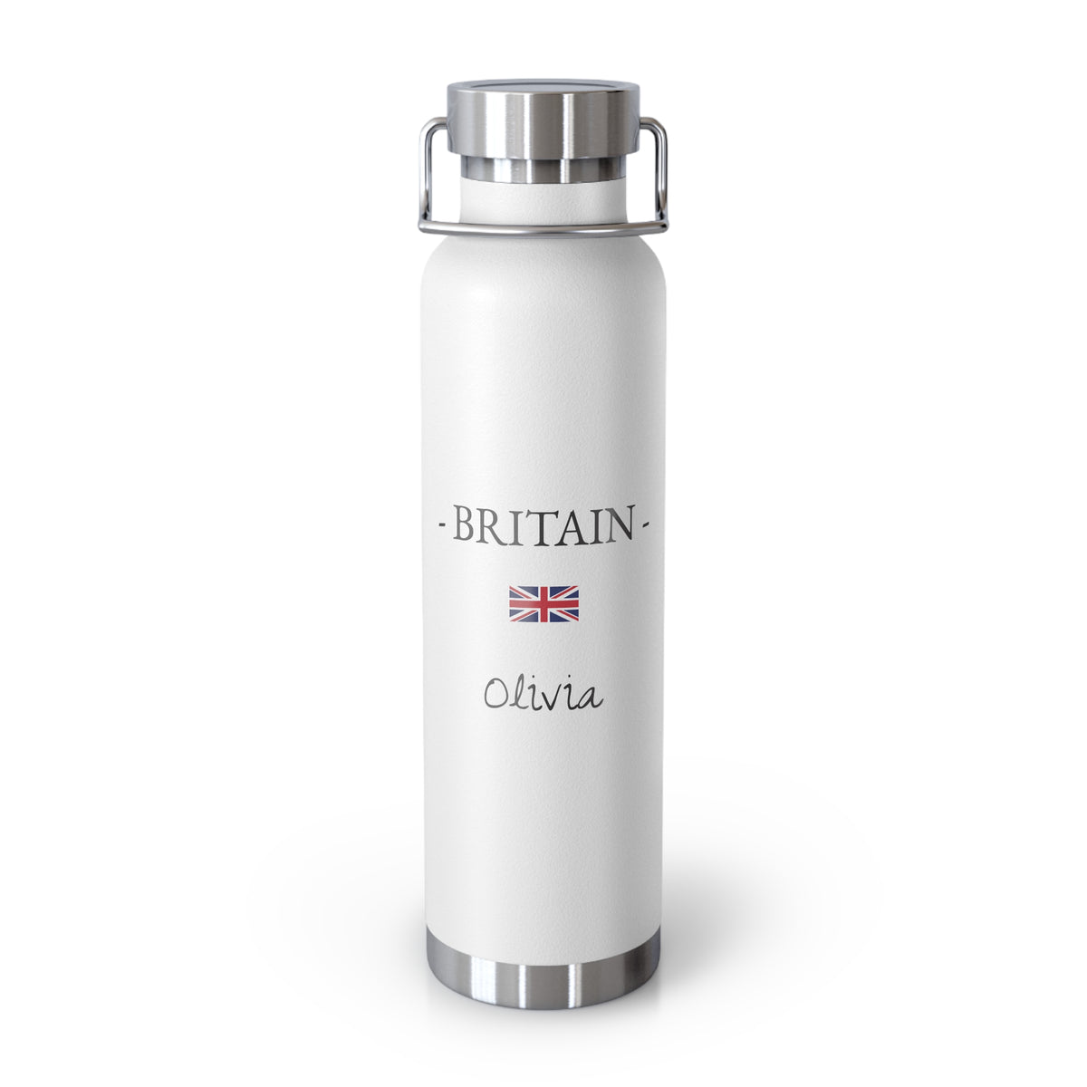British Heritage Insulated Water Bottle, Copper Lined, Custom Thermos, UK United Kingdom British Flag Metal Travel Flask, Personalized Name - Proud & Loyal