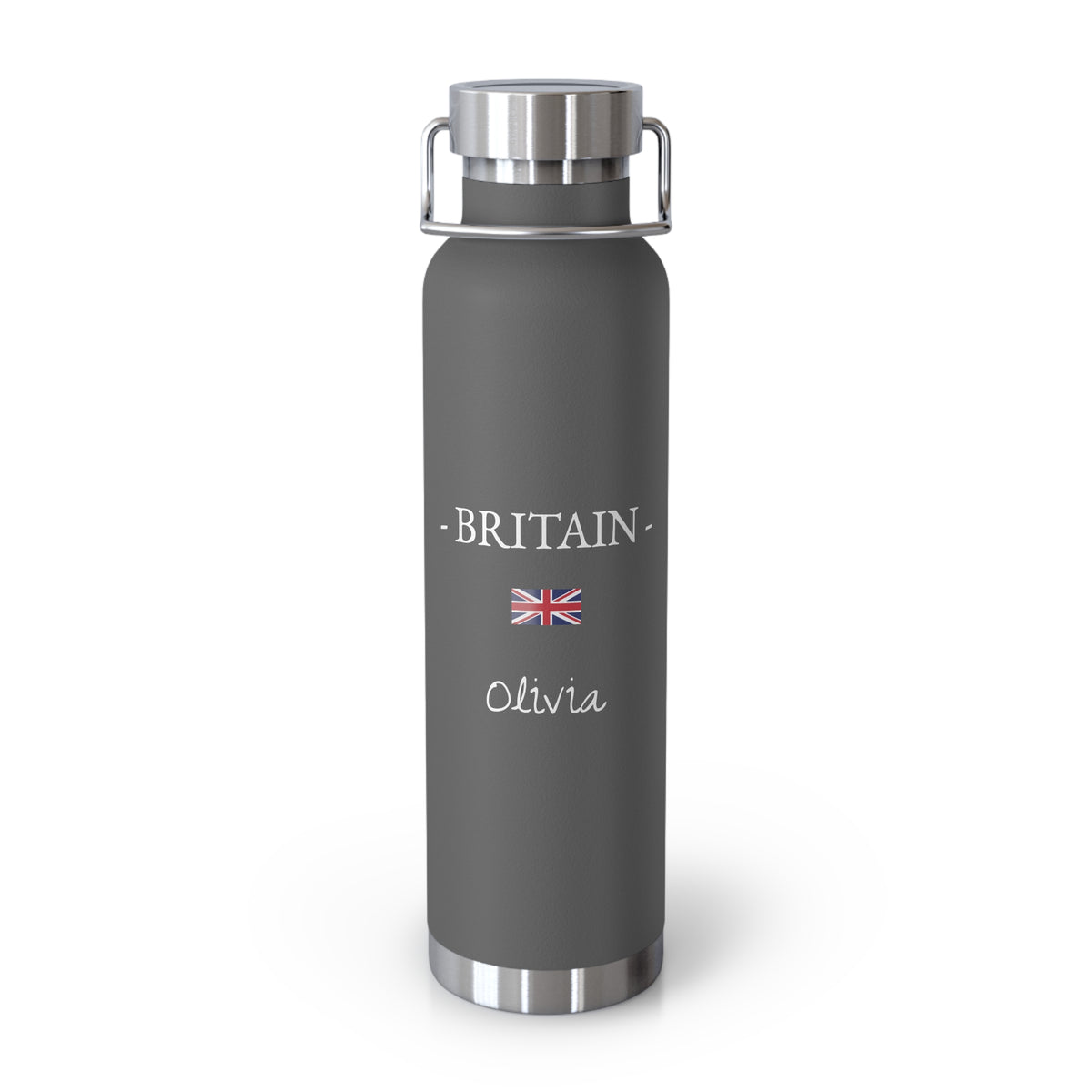 British Heritage Insulated Water Bottle, Copper Lined, Custom Thermos, UK United Kingdom British Flag Metal Travel Flask, Personalized Name - Proud & Loyal