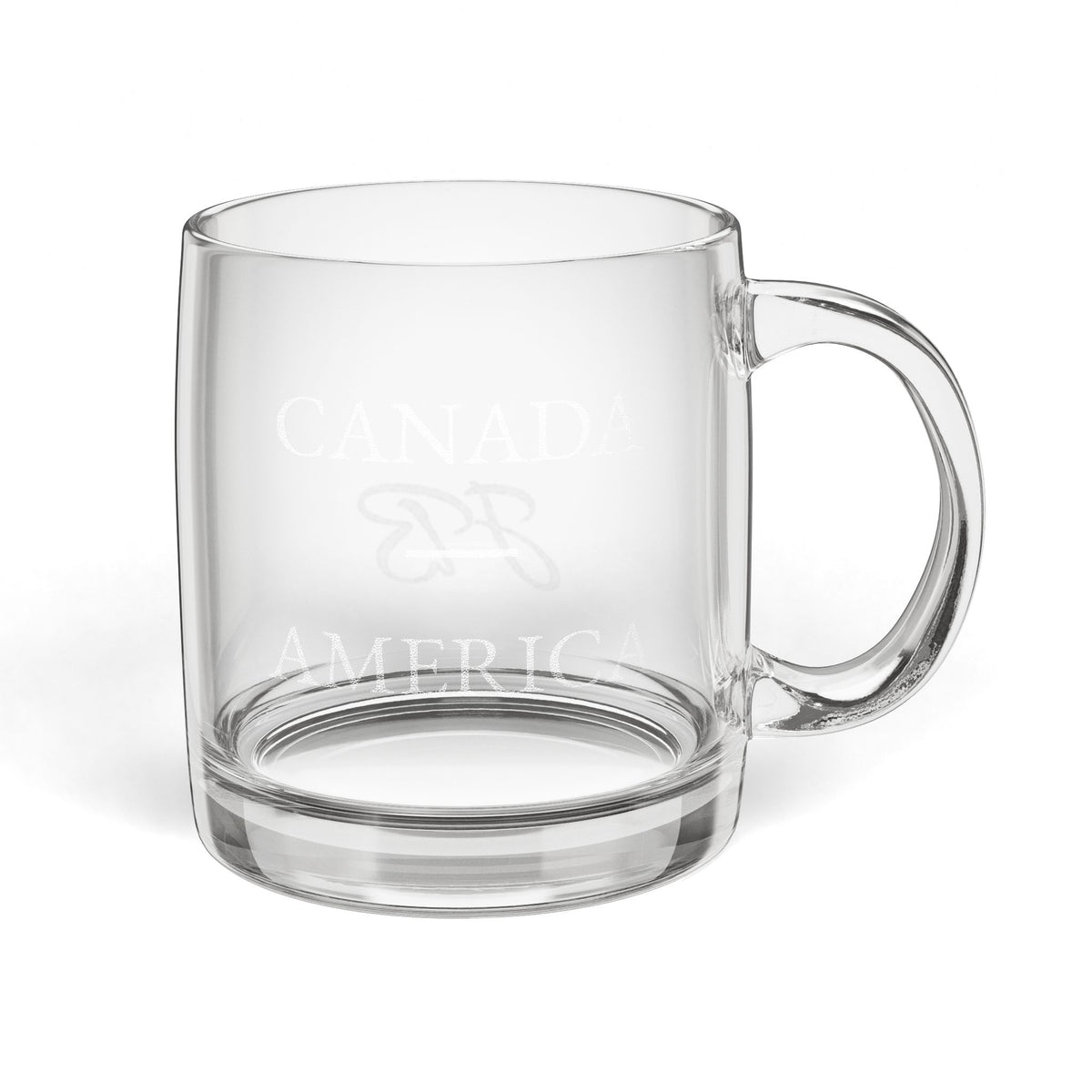 Canada America Etched Glass Coffee Mug | Personalized Initials | Canadian American USA Pride Heritage 12.25oz Engraved | Simple, Subtle - Proud & Loyal