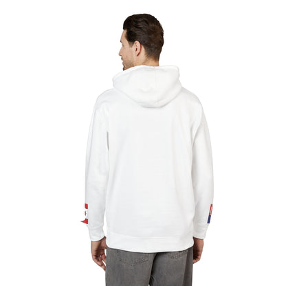 Canadian American Flag Fleece Hoodie | Canada USA Dual Heritage Naturalization Gift | Personalized Initials | Embroidered Sleeve Flags - Proud & Loyal