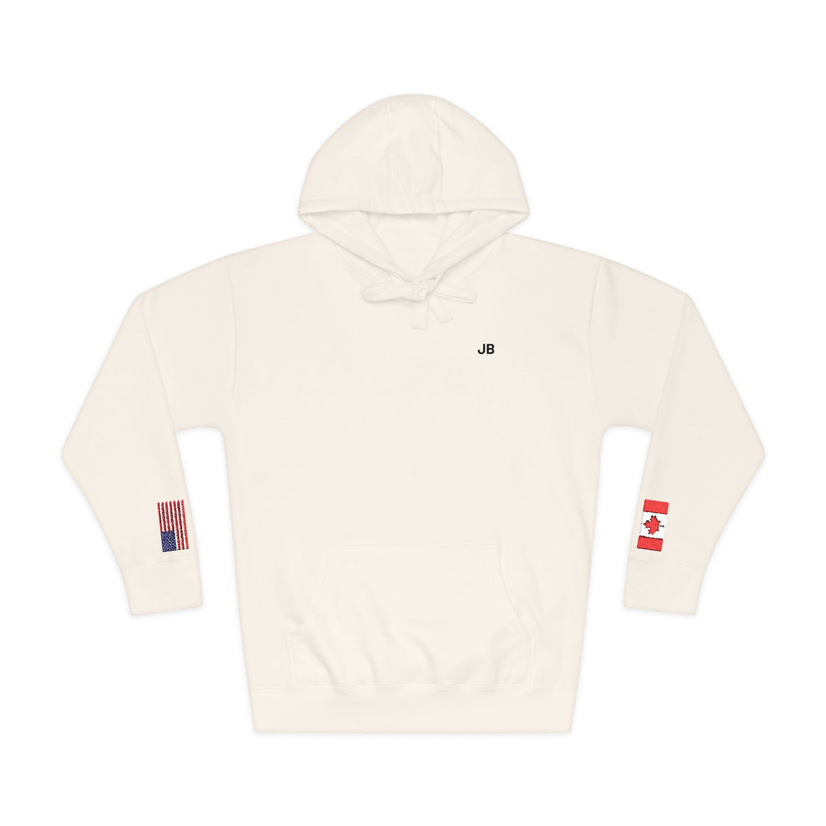 Canadian American Flag Fleece Hoodie | Canada USA Dual Heritage Naturalization Gift | Personalized Initials | Embroidered Sleeve Flags - Proud & Loyal