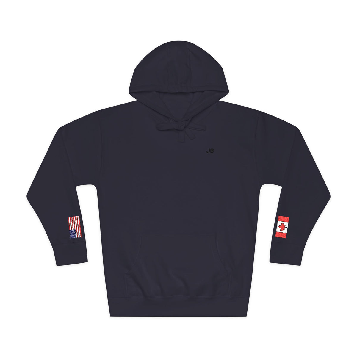 Canadian American Flag Fleece Hoodie | Canada USA Dual Heritage Naturalization Gift | Personalized Initials | Embroidered Sleeve Flags - Proud & Loyal