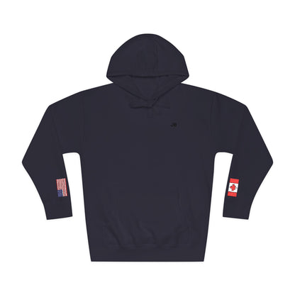 Canadian American Flag Fleece Hoodie | Canada USA Dual Heritage Naturalization Gift | Personalized Initials | Embroidered Sleeve Flags - Proud & Loyal